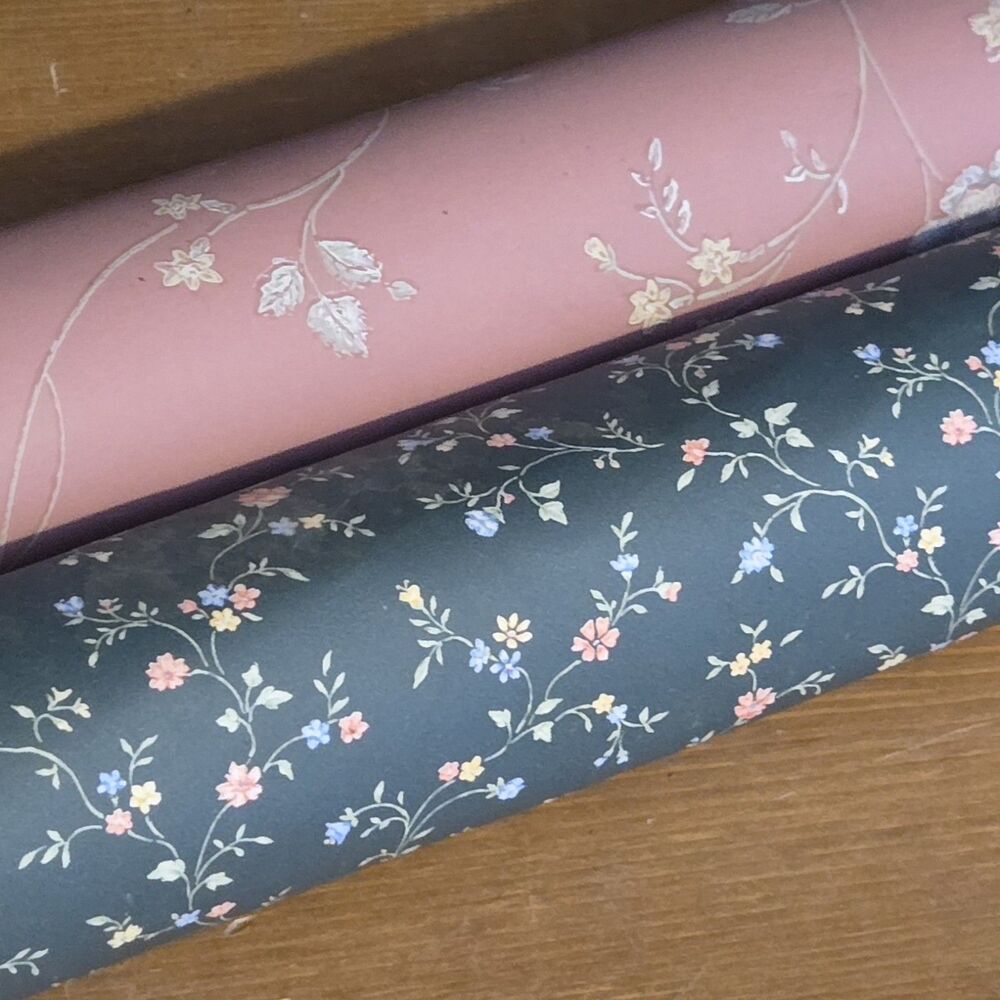 Vtg 80s Classic Timeless Floral Wallpaper Rolls Blue Pink